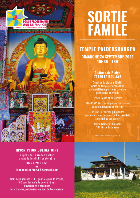 Affiche présentant le programme de la journée au temple bouddhiste de la Boulaye